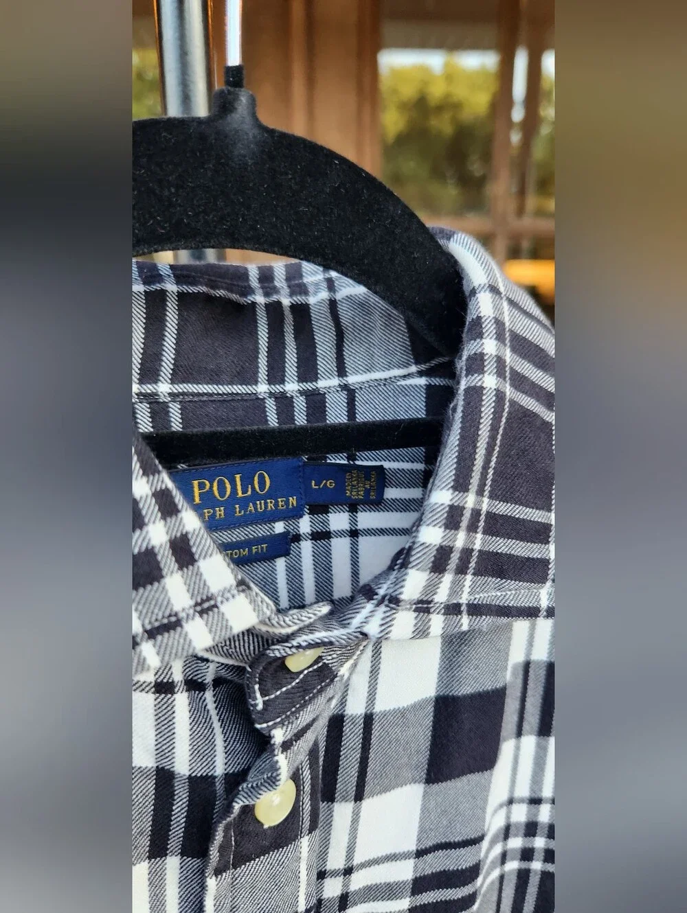 Polo Ralph Lauren Men's Custom Fit Plaid Button Shirt - Size L Black White Plaid
